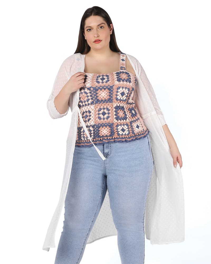 Plus size model wearing Priya Swiss Dot Kimono by DEX PLUS | Dia&Co | dia_product_style_image_id:203926